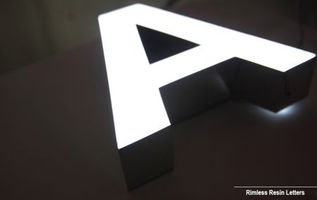 Black White Resin Face Lit Channel Letters Rimless Stainless Steel UL Listed LED Signage Illuminated